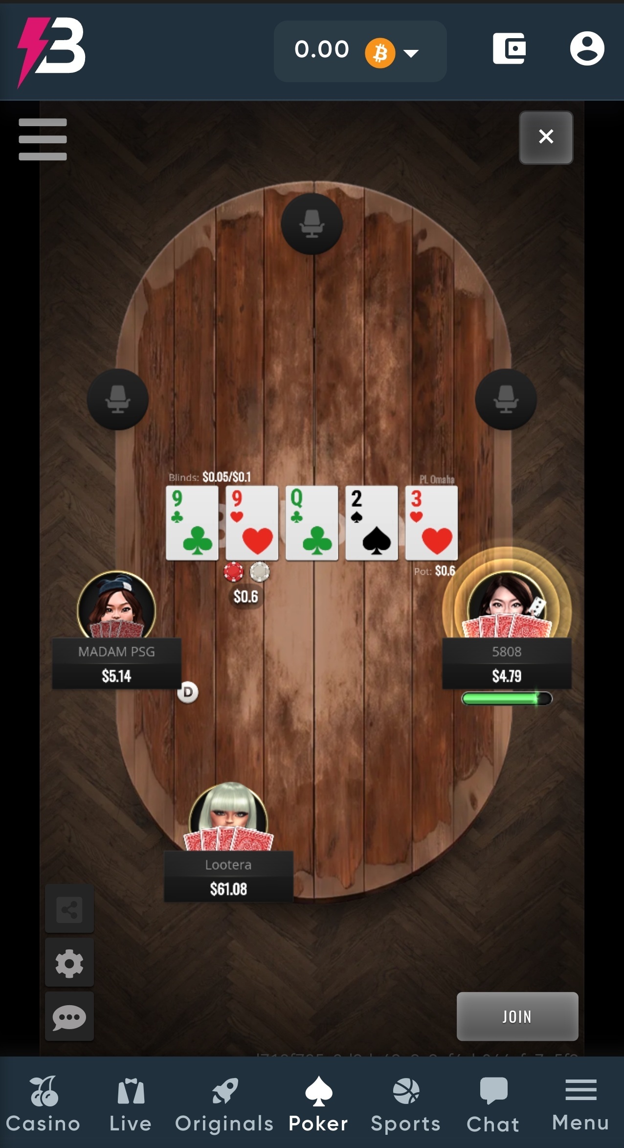 Betplay Poker Omaha Table Mobile
