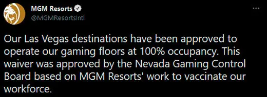 MGM Resorts confirma que vuelve a operar al total de su capacidad