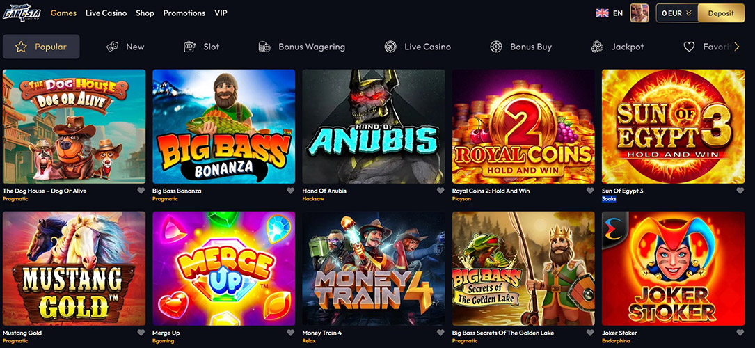 Gangsta Casino Popular Games