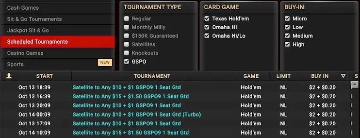 Satellites for Golden Spade Poker Open at Bodog Poker