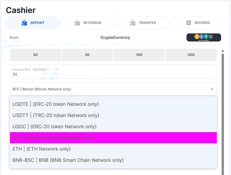 List of available cryptocurrency