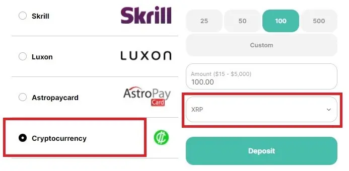 how to make deposit via Ripple XRP to the poker site