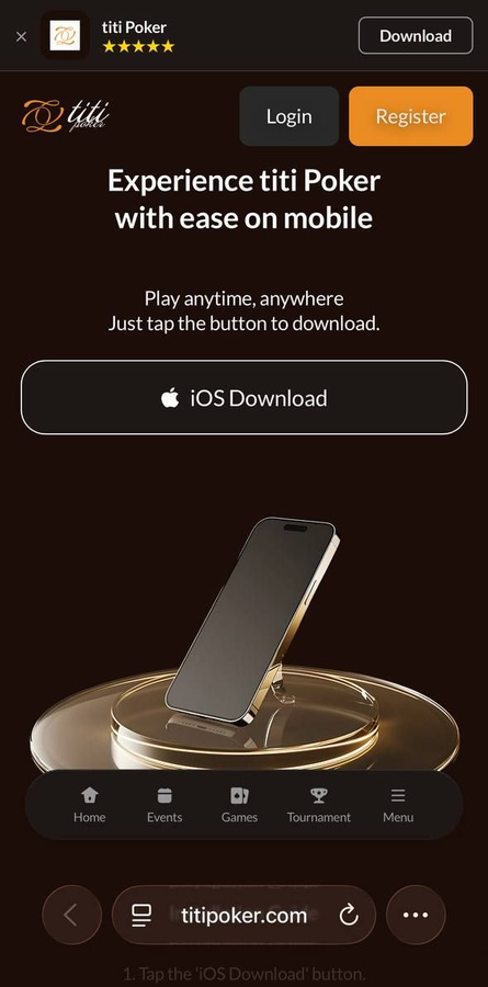Titi Poker download page in Safari with the iOS Download button