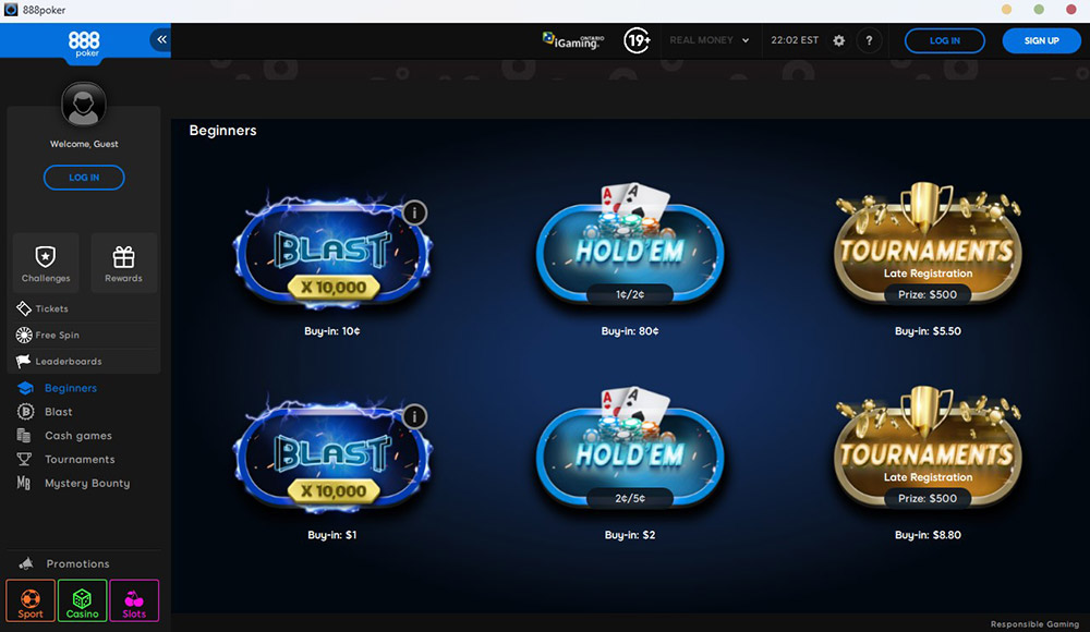 888poker Ontario Beginners Lobby