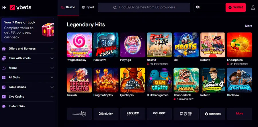 Ybets Casino Usability Interface