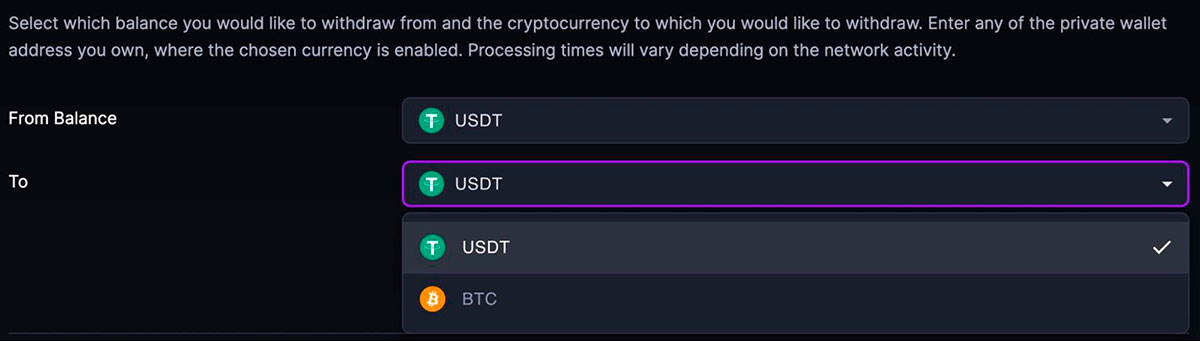 Withdrawal currency selection