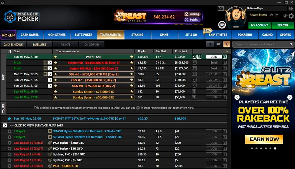 Black Chip Poker Mtt Lobby