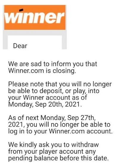 Winner Poker mail shut down