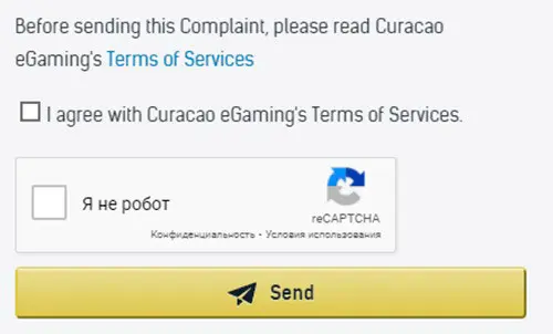 Aceptar términos y condiciones de Curacao eGaming