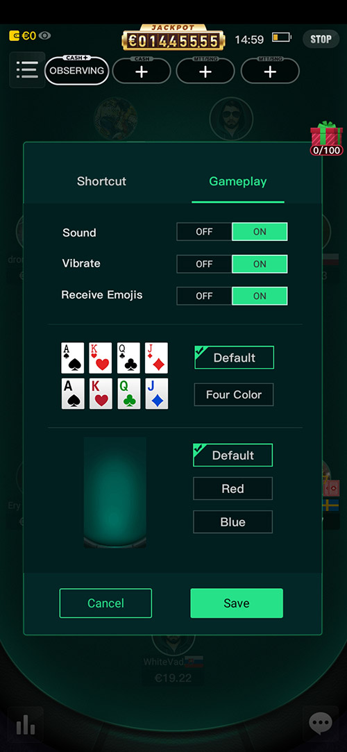 Pokio Settings Table Eng