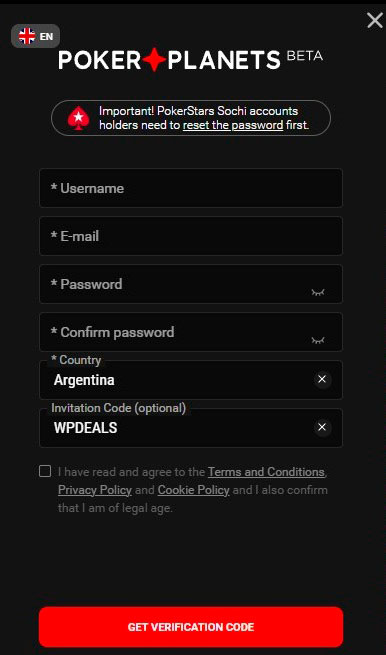 PokerPlanets Registration Form