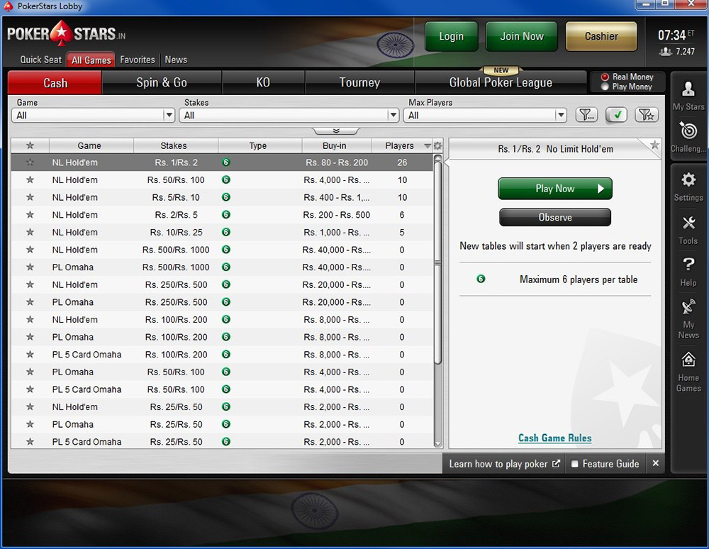 Pokerstars India Cash Lobby Ru