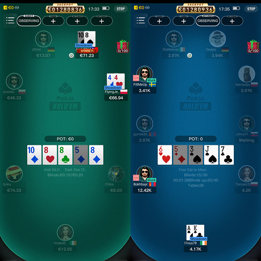 Pokio Cash and Tournaments Tables Es