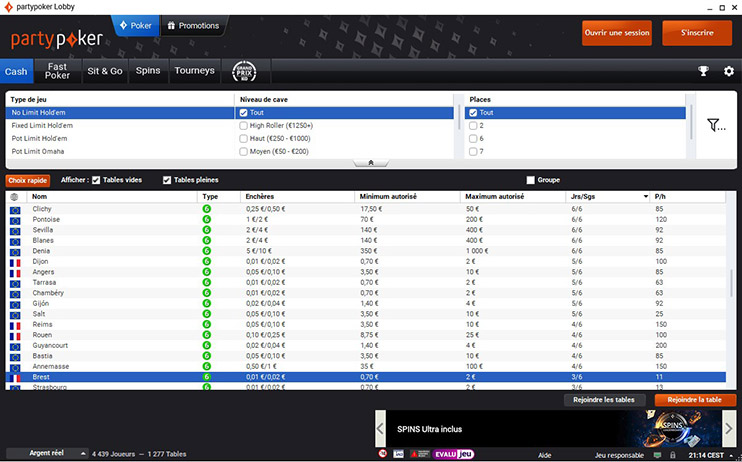 Party Poker Fr Cash Table Lobby