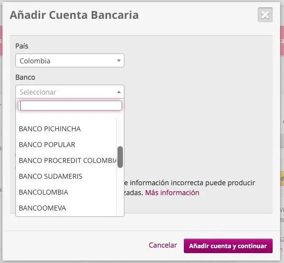 Cuentas bancarias disponibles para Skrill Colombia