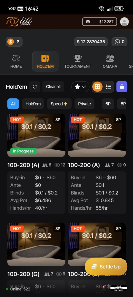 Titi Poker Mobile Holdem Lobby