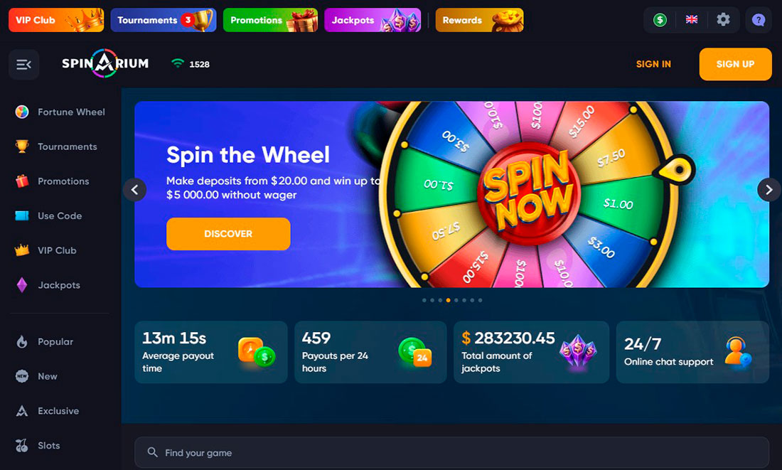 Spinarium Casino Main Page Site