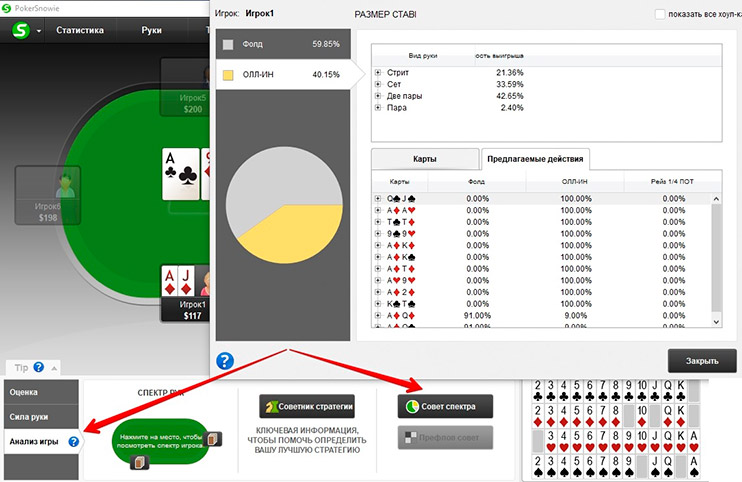 Пример работы Советчика спектров Pokersnowie