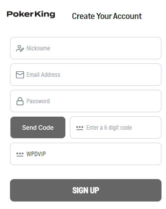 PokerKing Registration Form With Bonus Code