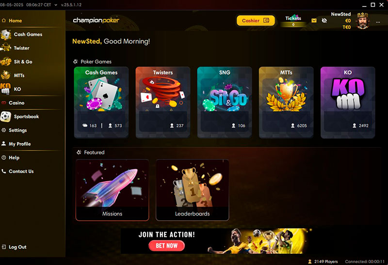 Домашняя страница нового покерного клиента IPoker Network