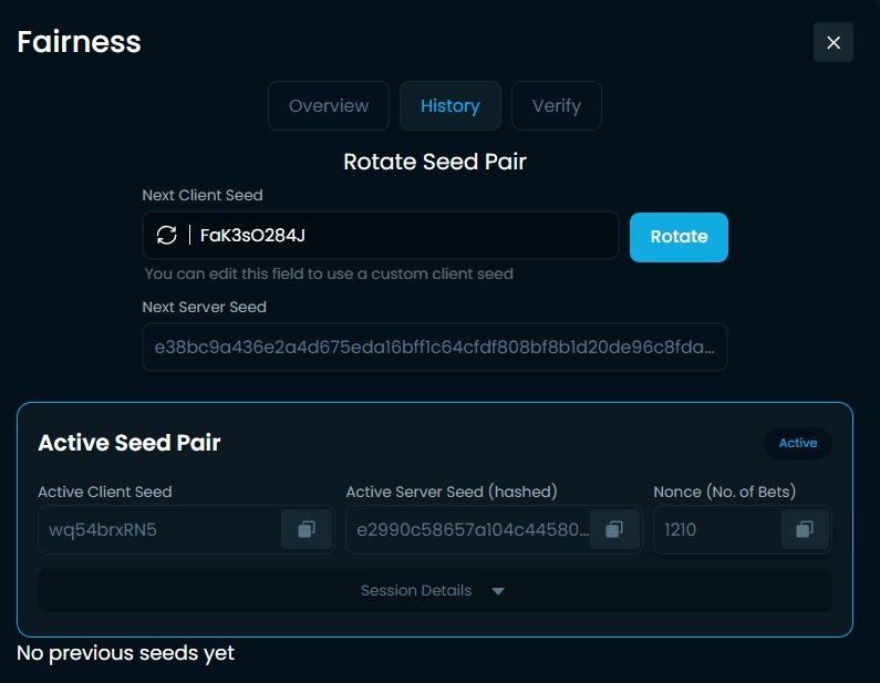 Winna Casino Dice Provably Fair History