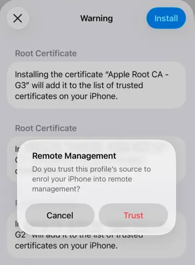 Tap Install to Begin Installing Bcpoker Client on iOS
