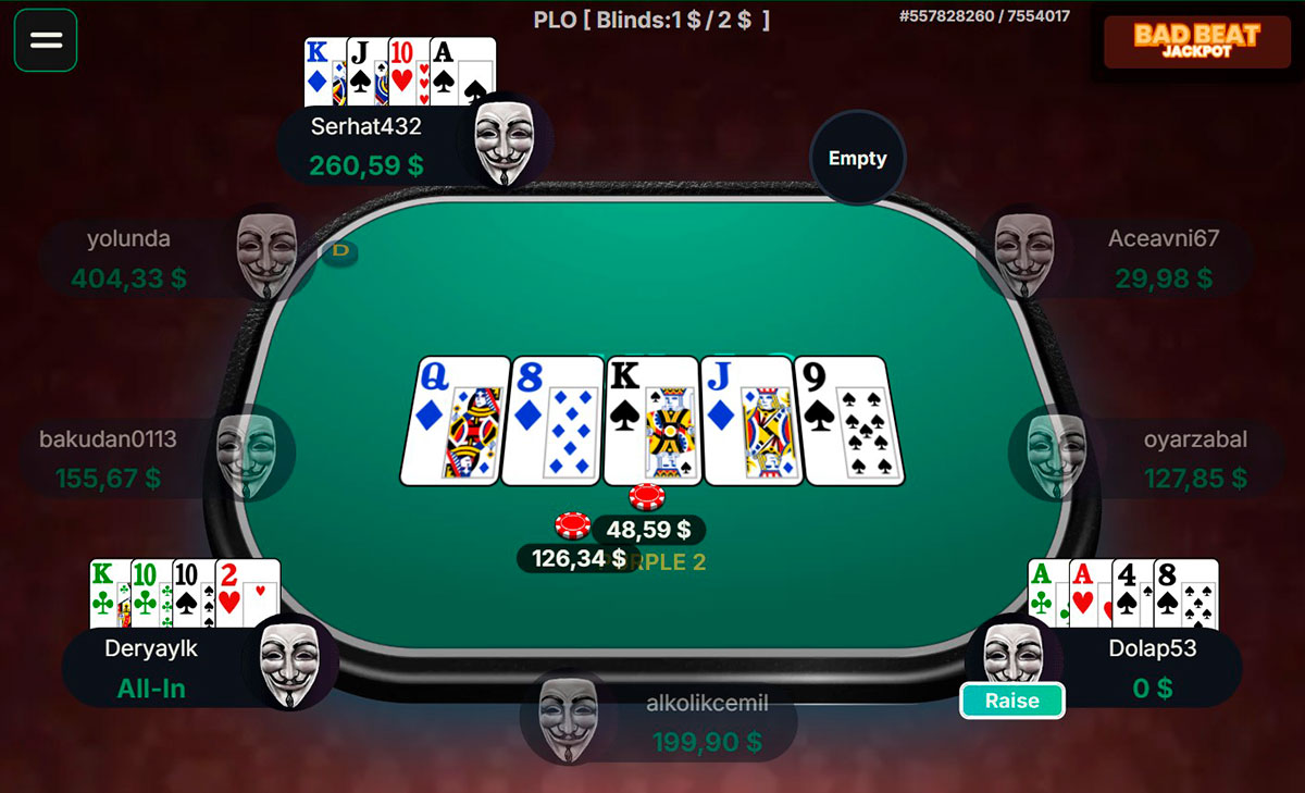 4 N Poker 9 Max Omaha Table