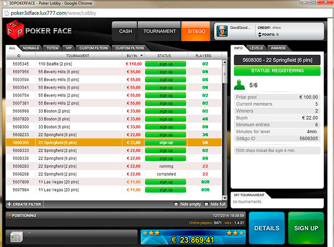 Dollaro Poker Main Lobby