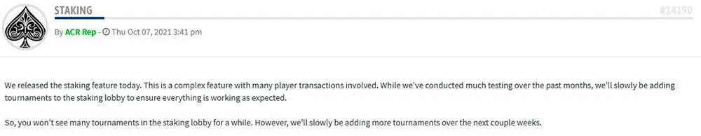 Staking poker tournaments on WPN