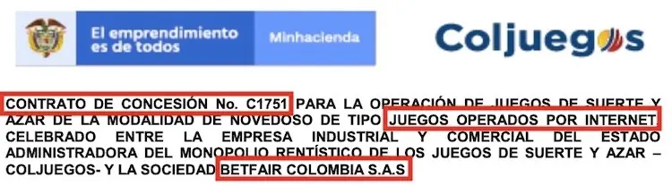 Licencia de operación de Betfair Colombia