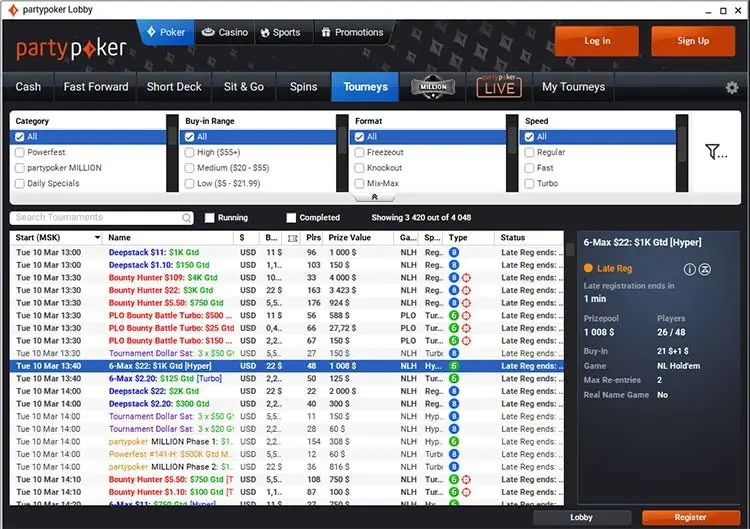 PartyPoker турниры