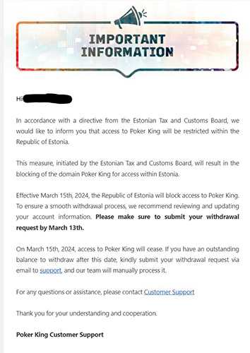 Poker King Withdraws From Estonia Email