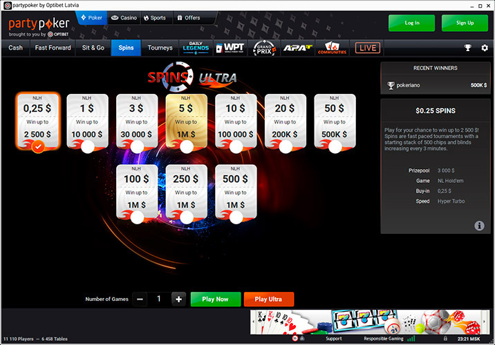 Optibet Poker Spins Lobby En