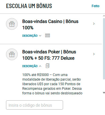 Bodog Poker Selecao De  Bonus Durante O  Registro