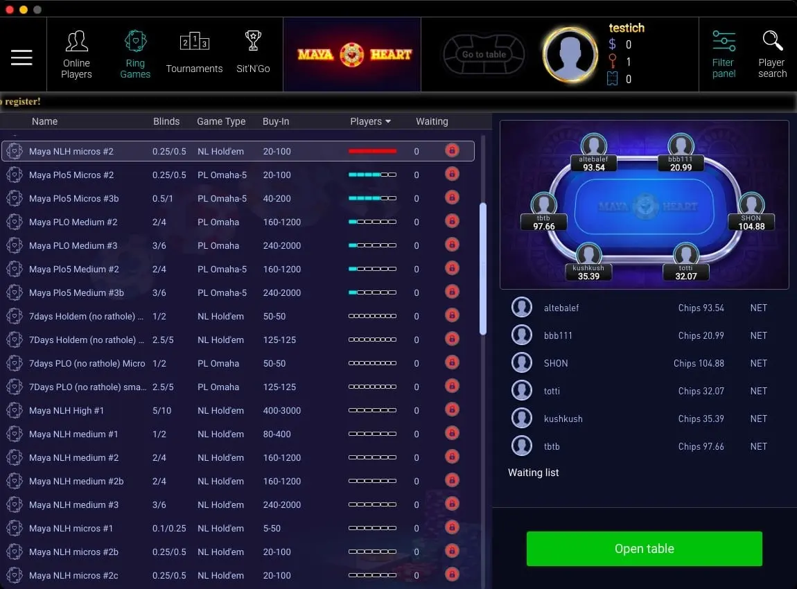 Maya Heart Poker lobby