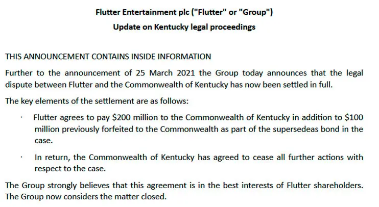 Comunicado de Flutter sobre fallo en Kentucky