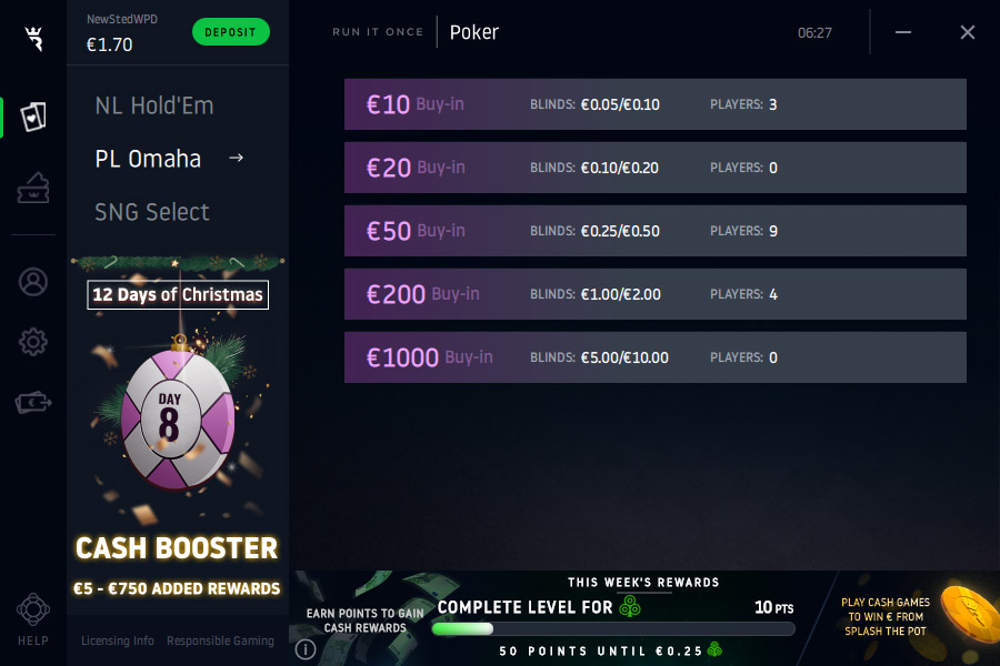 Run It Once Poker Cash Lobby En
