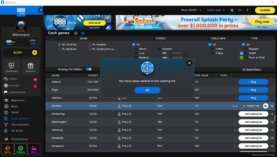 888poker Ontario Waiting List