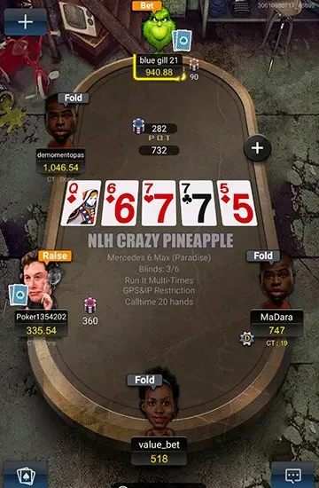 Стол Crazy Pineapple в PokerBros