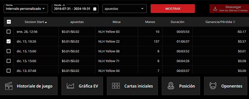 el historial de manos PokerCraft en GGPoker