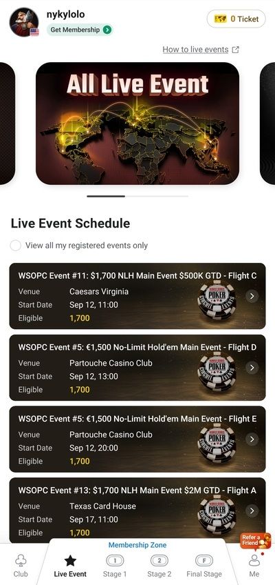 Clubgg Live Events Lobby