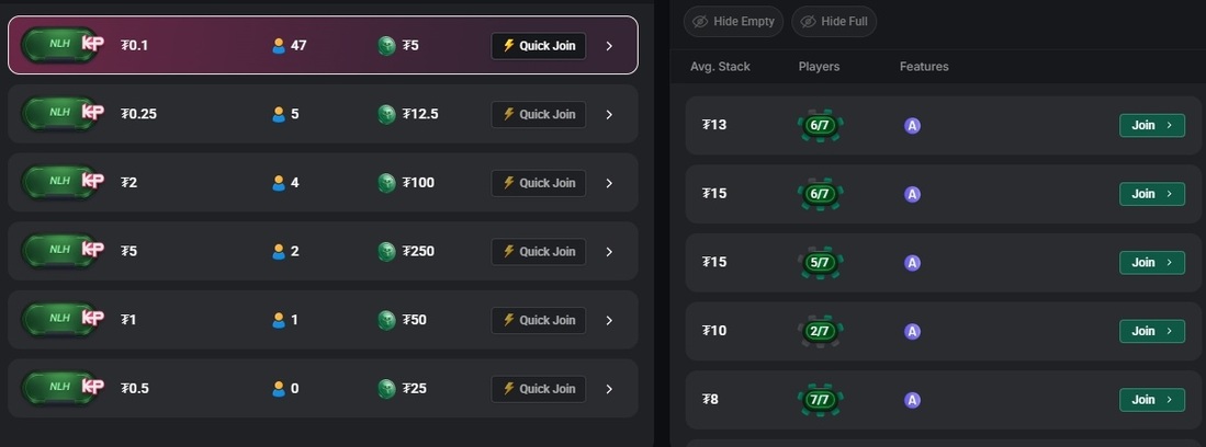 K Poker в Coinpoker: лобби