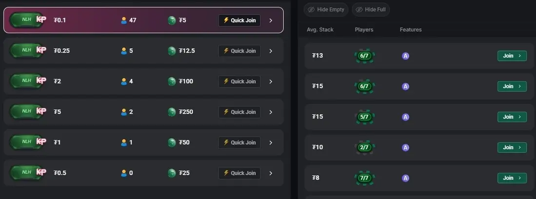 K Poker в Coinpoker: лобби