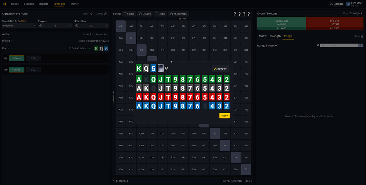 FlopHero turn selection showing 100% turn card coverage