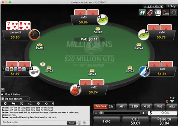 PartyPoker  анимация за столами