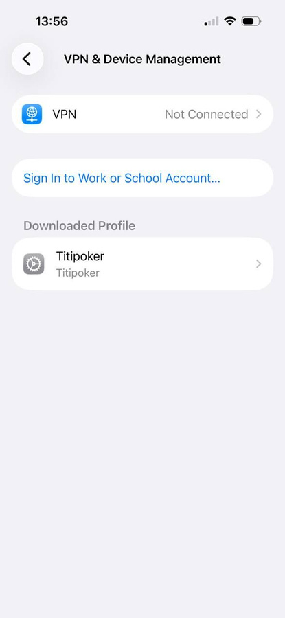 Titipoker under Downloaded Profile in VPN & Device Management