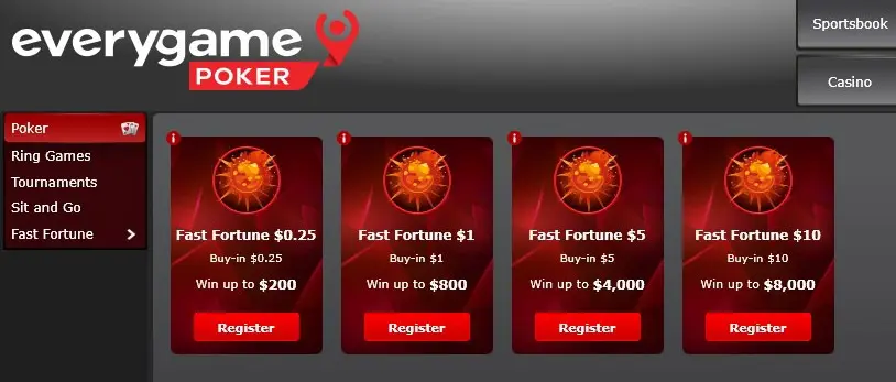 Fast Fortune лобби Спинов в Everygame Poker