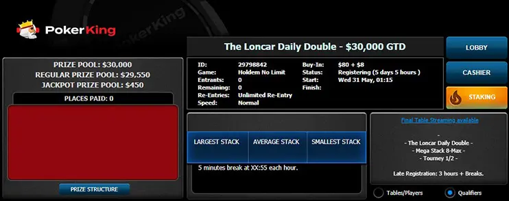 Daily Double Loncar Poker King Lobby