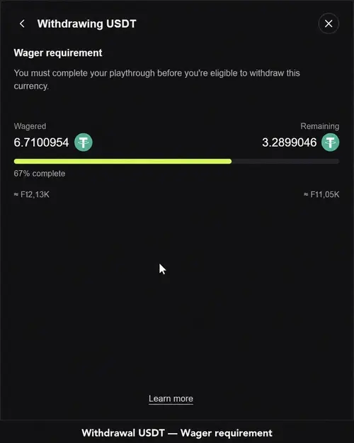 Withdrawal Usdt Wager Requirement