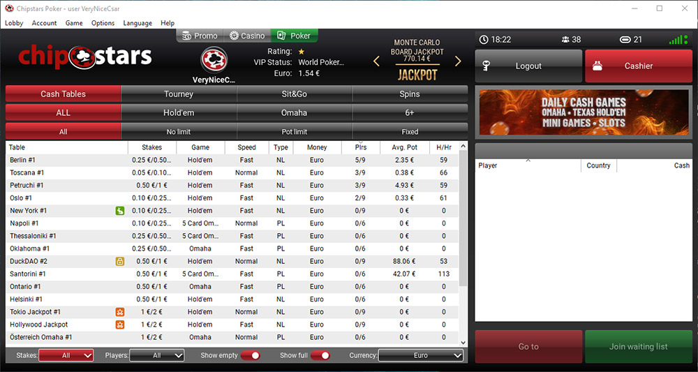 Chipstars Poker Main Lobby En